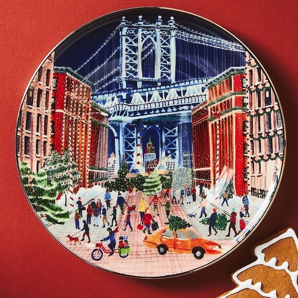 ❤️Anthropologie Holiday Cityscape Dessert Plate NY edition 2024 - Picture 1 of 5